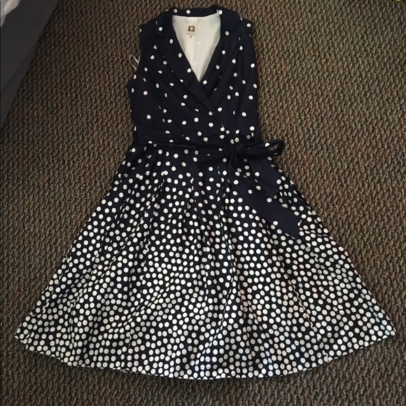 Anne Klein Dresses & Skirts - Anne Klein Navy Blue Polka Dot Dress